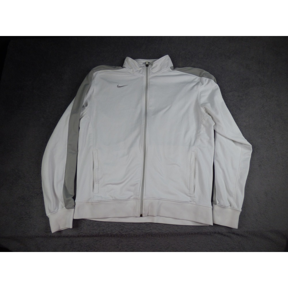 Nike Mens Full Zip Track Jacket White Grey Swoosh Athletic Training Large
